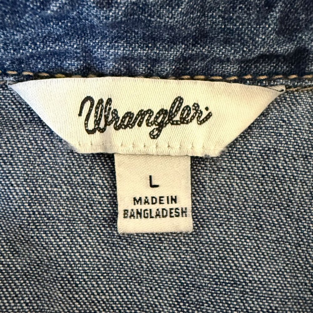 Wrangler Embroidered Denim Shirt Blue Girls Large Western Pearl-Snap Rodeo NEW - Picture 12 of 15